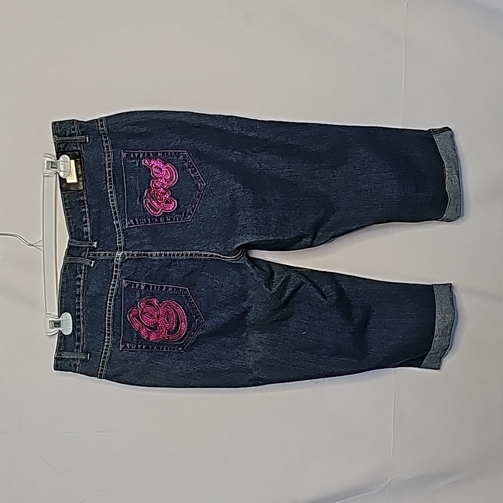 COOGI Dark Blue Capris with Pink Embroidery